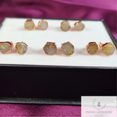 Raw Golden Rutile Gemstone Stud Earrings, Rose Gold Plated Earrings, Electroplated Studs, Rough Healing Crystal Earrings, Fashion Earrings